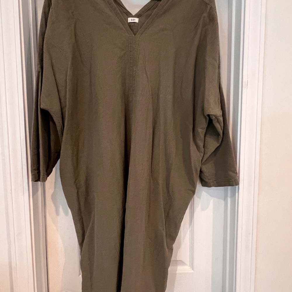 Uzi-NYC Olive Green V-Neck Tunic Dress